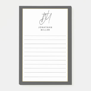 Modern Minimalist Gray Monogram Lined  Post-it Notes