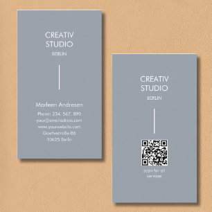 Modern Minimalist Gray White QR Code Business Card