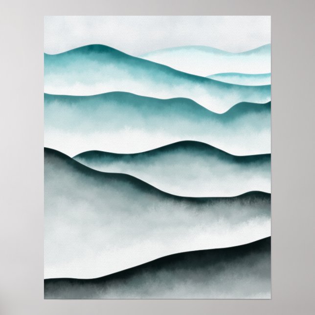 Modern Minimalist Green Abstract Mountains Poster (Front)