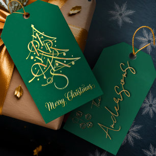 Modern Minimalist Green and Gold Christmas  Gift Tags
