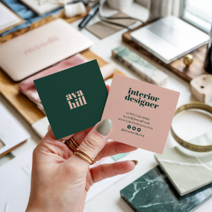 Modern minimalist green and pink professional logo square business card
