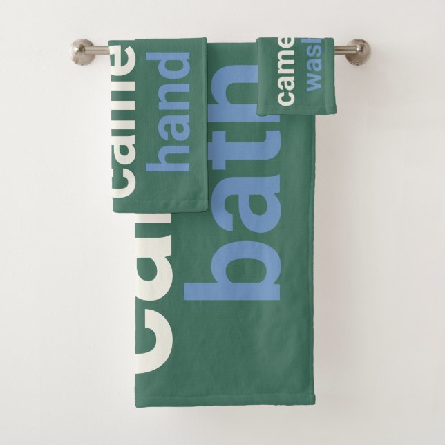 Modern Minimalist Green Blue Name and Label Bath Towel Set (Insitu)