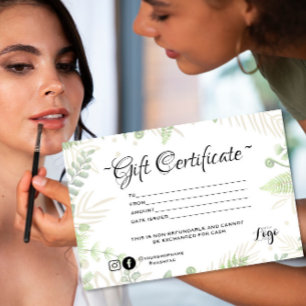 Modern minimalist green fern Gift certificate