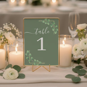 Modern Minimalist Green Leave Wedding Table Number