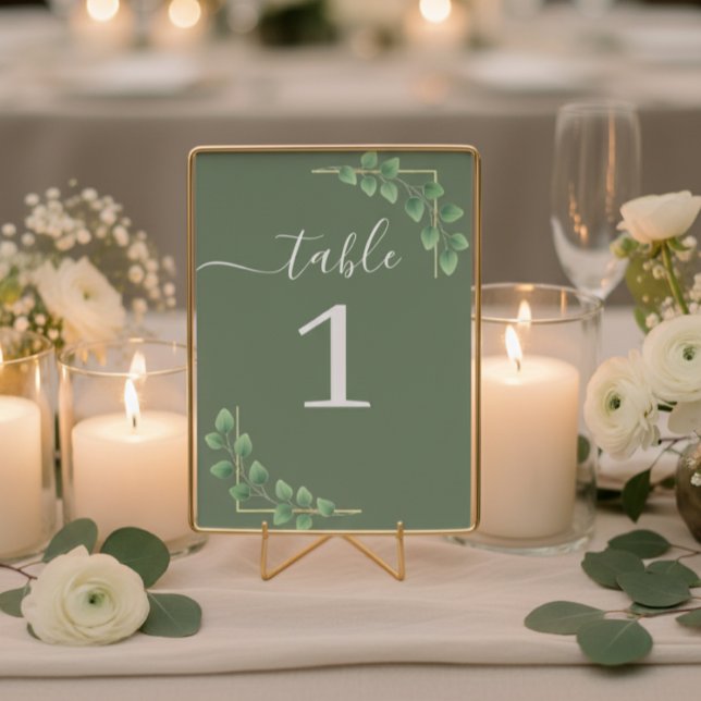Modern Minimalist Green Leave Wedding Table Number (Creator Uploaded)