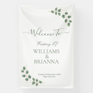 Modern Minimalist Green Leaves Wedding Banner