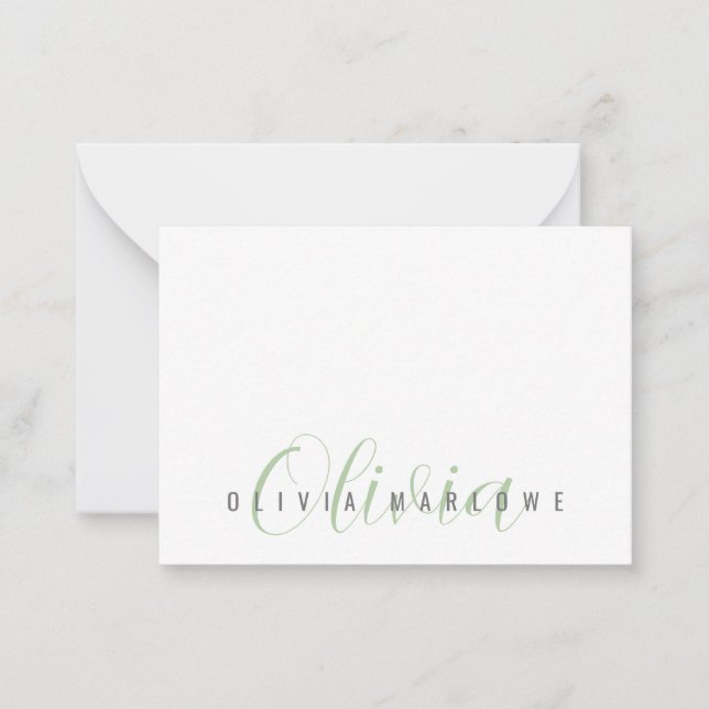 Modern Minimalist Green Monogram Card (Front)