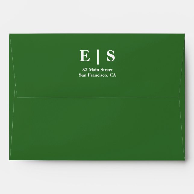 Modern Minimalist Green Monogram Photo Wedding Envelope (Back (Top Flap))