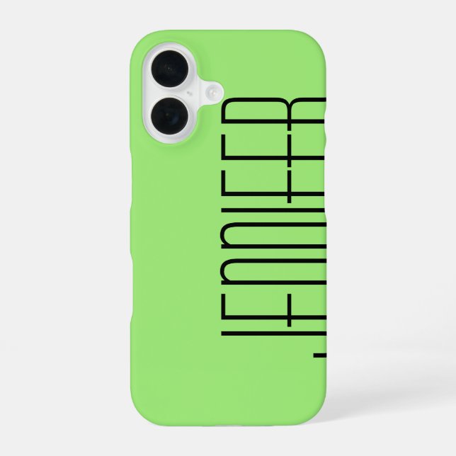 Modern Minimalist, Green, Personalized Name iPhone 16 Case (Back)