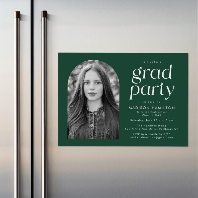 Modern Minimalist Green Photo Graduation Party Magnetic Invitation (Creator Uploaded)
