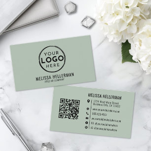 Modern Minimalist Green Professional Logo QR Code Business Card