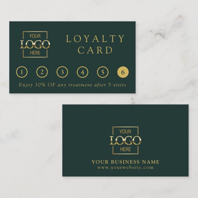 Modern Minimalist Green Professional Logo Reward Loyalty Card (Front/Back)