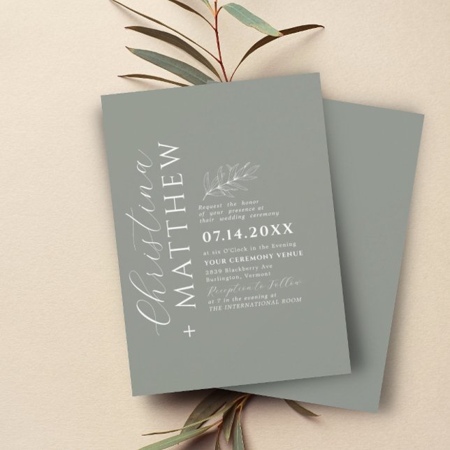 Modern Minimalist Green Sage Wedding Invitation (Creator Uploaded)