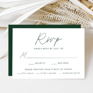 Modern Minimalist Green Script Meal Choice Wedding RSVP Card