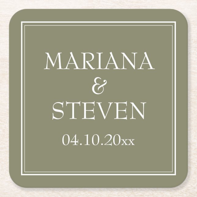 Modern Minimalist Green Square Paper Coaster (Front)