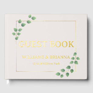 Modern Minimalist Green Wedding Foil Guest Book