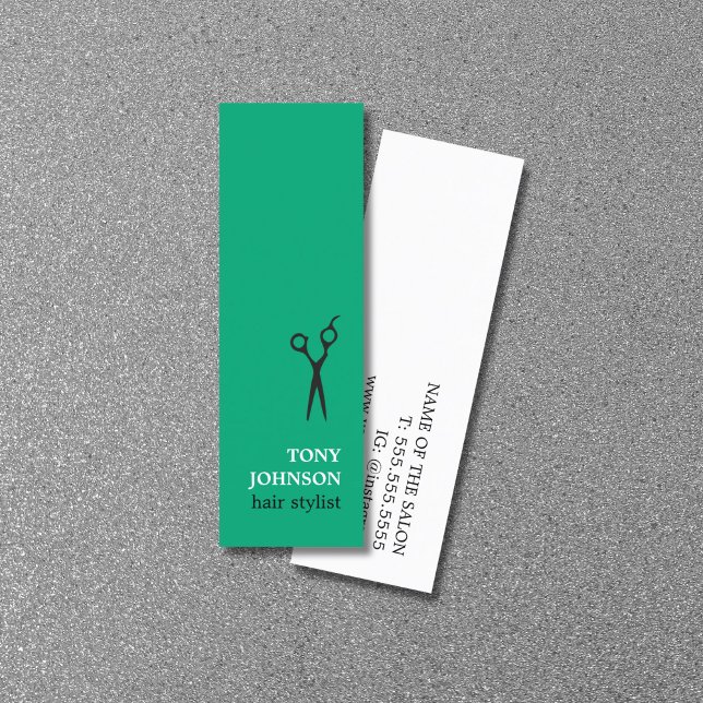 Modern Minimalist Green White Hair Stylist Mini Business Card (Creator Uploaded)