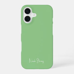 Modern Minimalist Green & White Script Calligraphy iPhone 16 Case