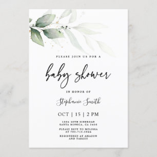 Modern minimalist Greenery Baby Shower Invitation