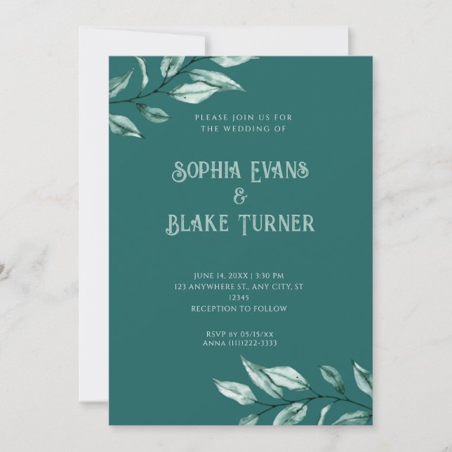 Modern Minimalist Greenery Green Wedding Invitation (Front)