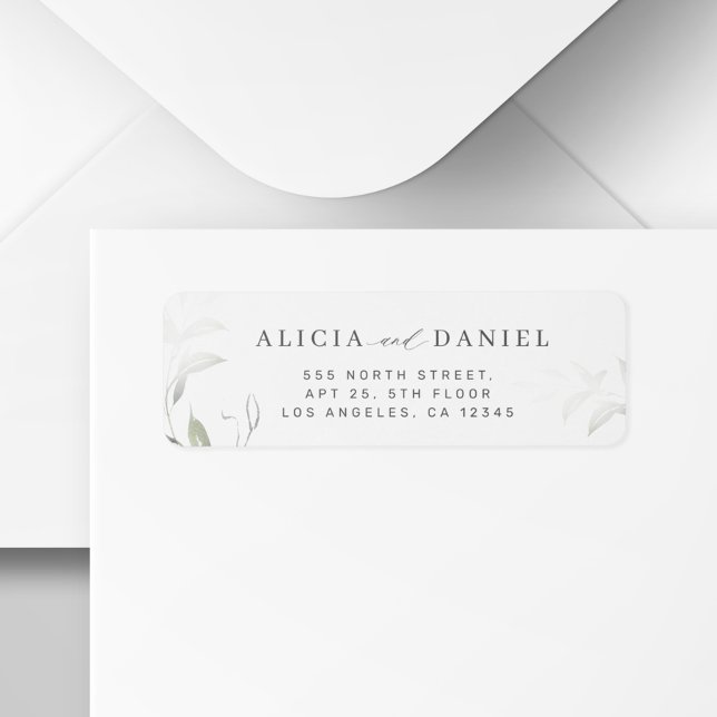 Modern minimalist greenery wedding return address label (Creator Uploaded)