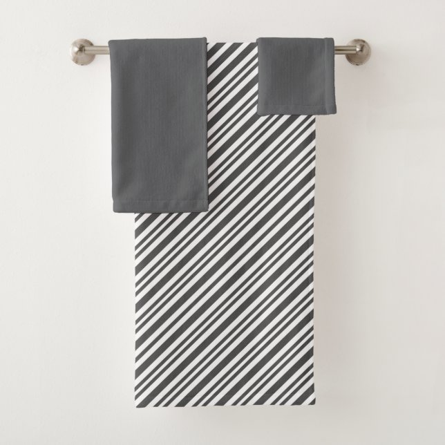 Modern Minimalist Grey and White Stripes  Bath Towel Set (Insitu)