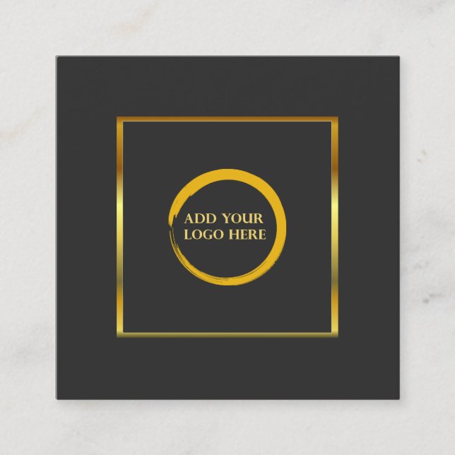 Modern minimalist grey gold simple add your logo square business card (Front)