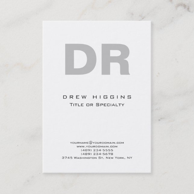 Modern Minimalist Grey Monogram White Large Business Card (Front)