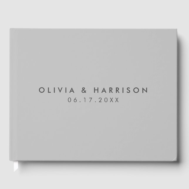 Modern Minimalist Grey Simple Wedding Guest Book (Front)