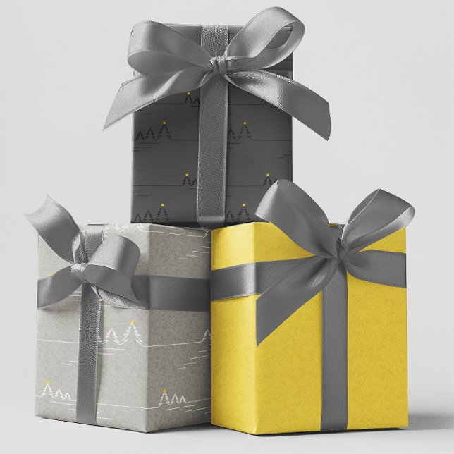 Modern Minimalist Grey Tree Star Christmas   Wrapping Paper Sheet (Creator Uploaded)