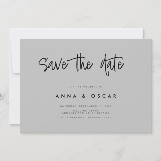 Modern Minimalist Grey Wedding Save the Date (Front)