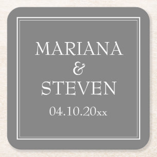 Modern Minimalist Grey Wedding Square Paper Coaster