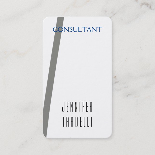 Modern Minimalist Grey White Blue Plain Simple Business Card (Front)