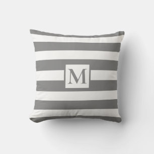 Modern minimalist Grey white strips monogram Cushion