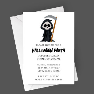 Modern Minimalist Grim Reaper Halloween Party Invitation