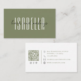 Modern Minimalist Hair Makeup Artist Moss Green Business Card