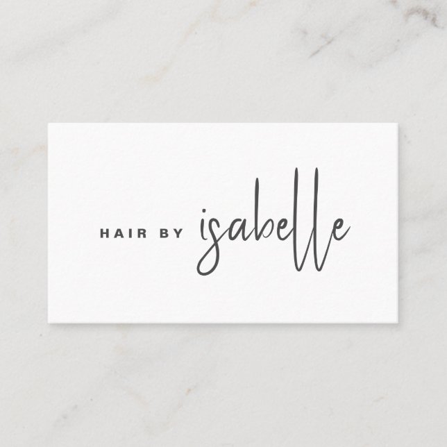 Modern Minimalist Hair Stylist Script Business Card (Front)