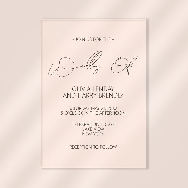 Modern Minimalist Handwriting Wedding Acrylic Invitations (Stylishly Personalize with Your Custom Wedding Information.)