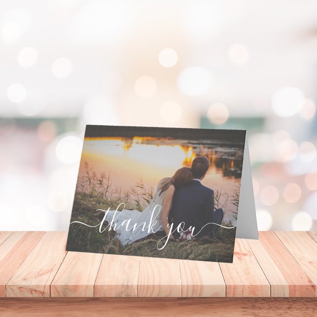 modern minimalist handwriting wedding photo  thank you card (Creator Uploaded)