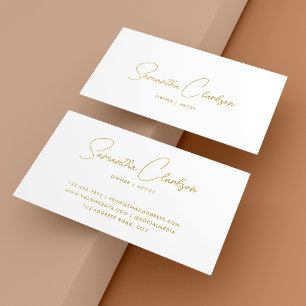 Modern Minimalist Handwritten Gold Cursive Script Business Card