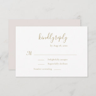 Modern Minimalist Handwritten Gold White Wedding RSVP Card