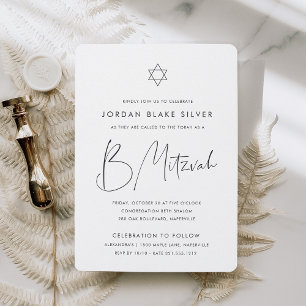 Modern Minimalist Handwritten Script B Mitzvah Invitation