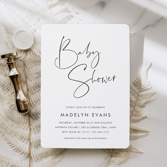 Modern Minimalist Handwritten Script Baby Shower Invitation (Creator Uploaded)