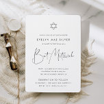 Modern Minimalist Handwritten Script Bat Mitzvah Invitation<br><div class="desc">Invite guests to celebrate your daughter's bat mitzvah with these modern and minimal invitations in classic black and white. Simple design features "Bat Mitzvah" in casual handwritten script, with your ceremony and celebration details beneath in modern soft ash black lettering. A small modern star of David illustration completes the design....</div>