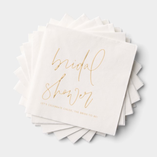 Modern Minimalist Handwritten Script Bridal Shower Foil Napkins (Insitu (Stacked))