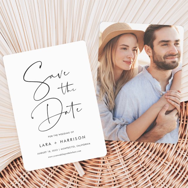 Modern Minimalist Handwritten Script Photo Save The Date (Creator Uploaded)