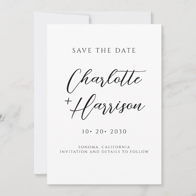 Modern Minimalist Handwritten Script Save The Date (Front)