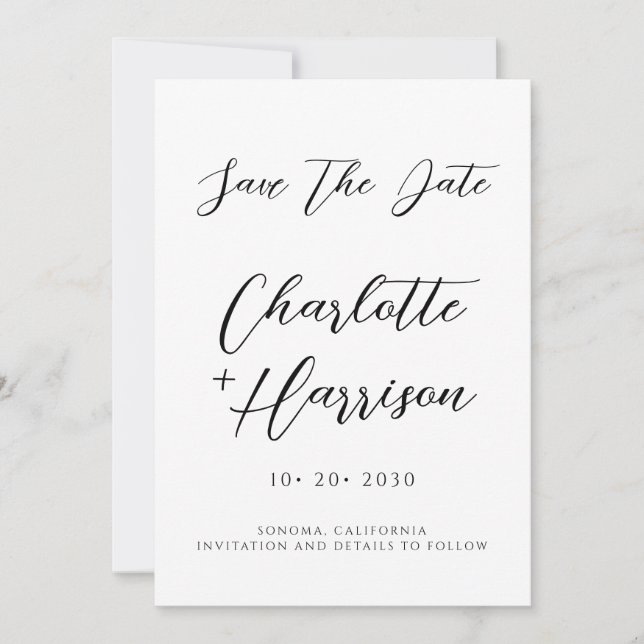 Modern Minimalist Handwritten Script Save The Date (Front)