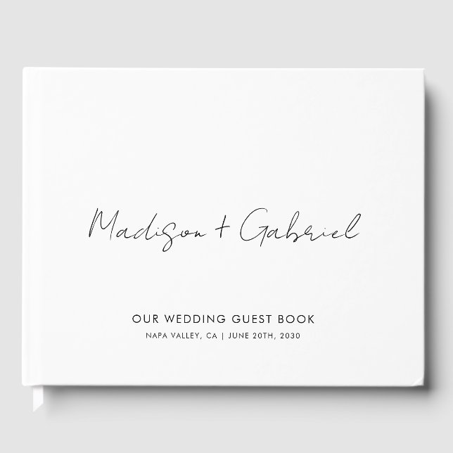 Modern Minimalist Handwritten Wedding Script Names Guest Book (Front)