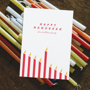 Modern Minimalist Hanukkah Candle Red & White Holiday Card